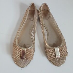 Stuart Weitzman Gold Mesh W Bow  Flats.